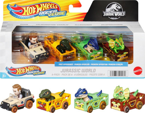 Hot Wheels Racer Verse Jurassic World Pack 4 Carros Original