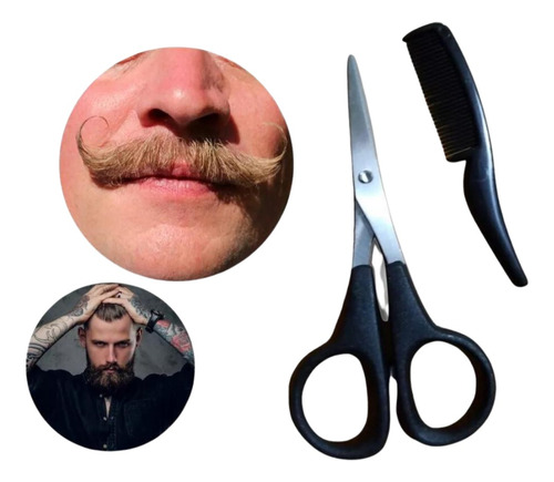 Set De Tijera Con Peine Para Mantenimiento Bigote Y Barba 