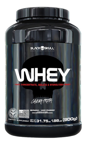 Whey Protein Conc Iso Hidro 900g - Black Skull Sabor Morango Morango