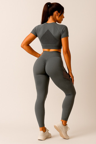 Conjunto Deportivo Mujer Irun Calza Push Up Frunce + Remera