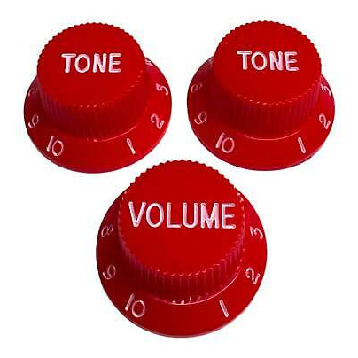 Axlabs Strat-style Knob Kit (3) - Red W/ White Font Aad