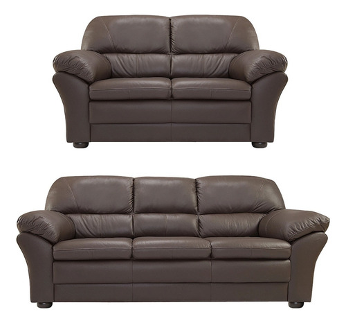 Juego De Living - Sillon 2+3 - Sofa - Cuero Natural - Lcm Color Chocolate