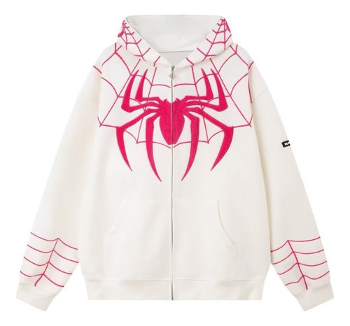 Chaqueta Oversize Con Cremallera Y Bordado De Araña