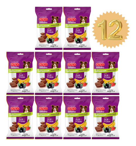Kit 12un Bifinho Cães Sobremesa Açaí Com Frutas 55g Kadi