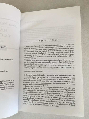 Naufragios Y Comentarios. Alvar Núñez Cabeza De Vaca. App. (Usado)