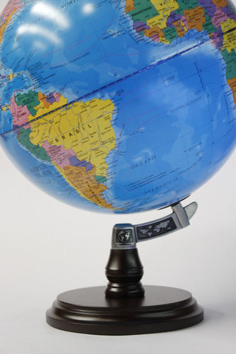 Globo Terráqueo Ø30cm Merid. Metálico Base De Madera Elbrus Azul Negro