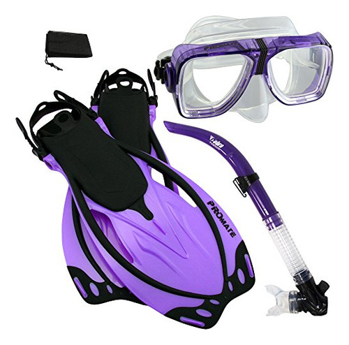 Promate Snorkel Buceo Snorkel Máscara Aletas Gear Set, Púrpu