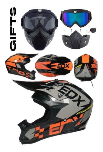 Casco P/ Moto Cross Sport E D X + Antiparra C Mascara