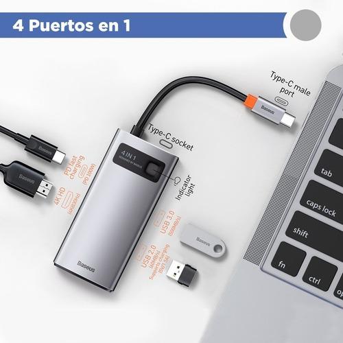 Hub Tipoc Baseus 4 En 1 Con Usb 3.0 2.0, 1 Hdmi Cahub-cyog