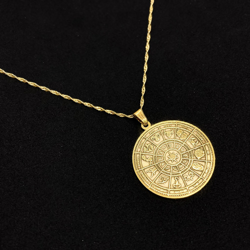 Cadena Y Dije Medalla Signos Zodíaco Oro 18k Astrología Oro 18k 55 Cm