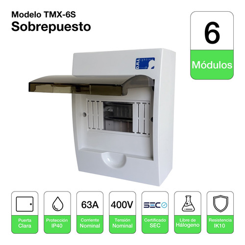 Tablero Eléctrico Sobreponer Drl 6 Modulos Tapa Clara Sec