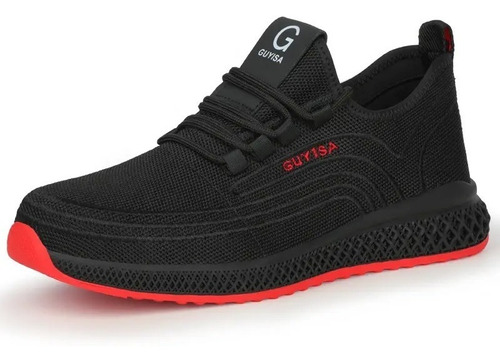 Tenis De Seguridad Casquillo Acero Negro Con Rojo 9156