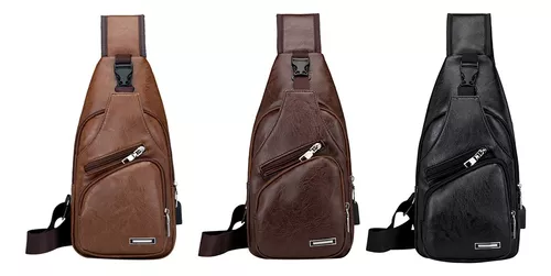 Morral Hombre Cruzada de Cuero Antirrobo Cierre Impermeable - Marrón