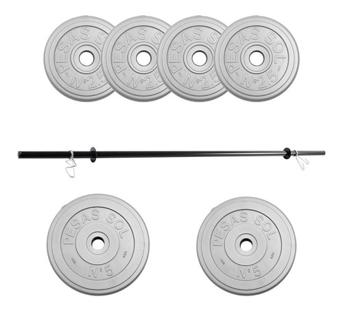 Kit Sport Maniac Barra Caño 6 Discos Pvc Grises 20kg Topes