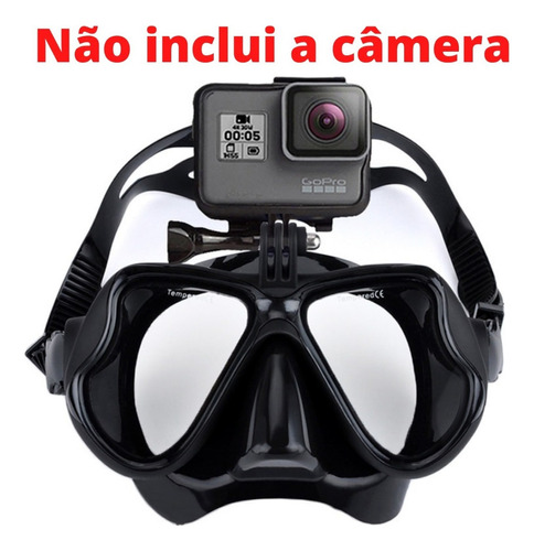 Máscara Profissional De Mergulho - Com Suporte (go Pro) Cor Preta