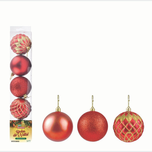 Bolas De Natal Vermelha Dourada 7cm Bolas Natalina 7 Cm Cor Vermelho Diamante