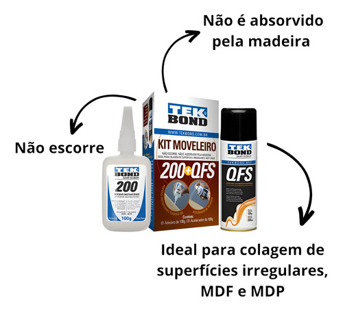 Kit Moveleiro Cola 100gr + Acelerador De Secagem Qfs Tekbond
