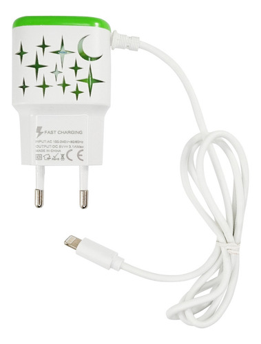 Cargador Carga Rapida Compatible Lightning + Dos Usb Calidad Color Verde