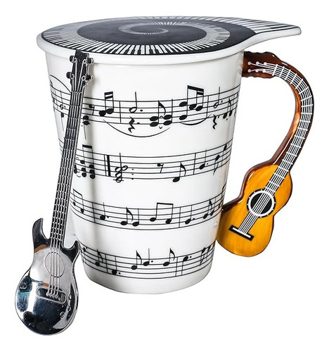 Taza De Café Con Diseño Asa De Guitarra Y Cuchara  Guitarra