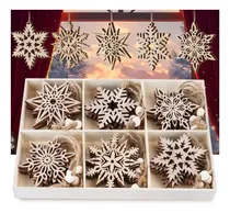 Comprar Houíssm 24 Piezas De Copos De Nieve De Madera Adornados, Ado