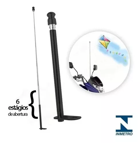 Antena Aparador Corta Linha Pipa Moto Retrovisor Preta Inox