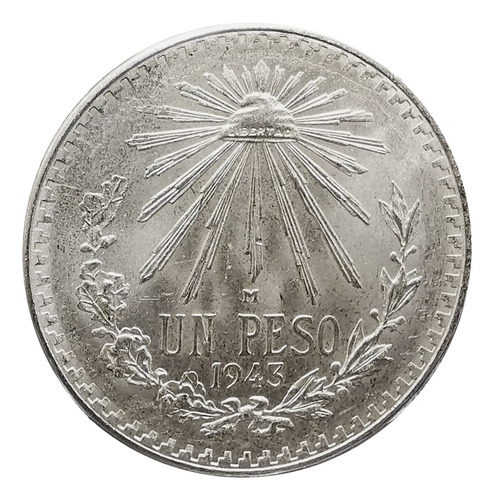 Moneda Un Peso Plata Resplandor 0720 Del Año 1943