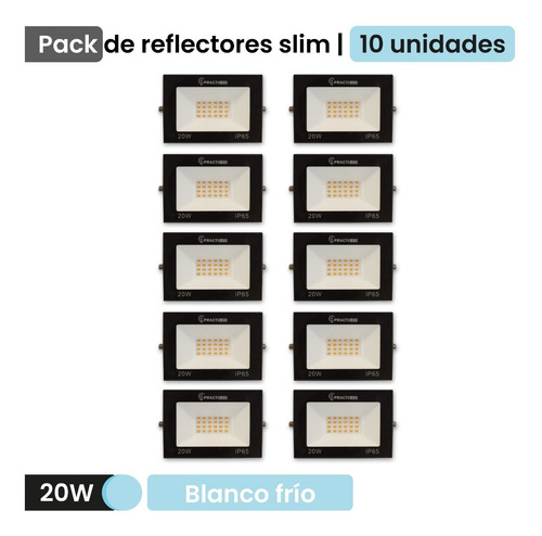 Imagen 2 de 8 de Pack X 10 Reflectores Led 20w Alta Potencia Exterior