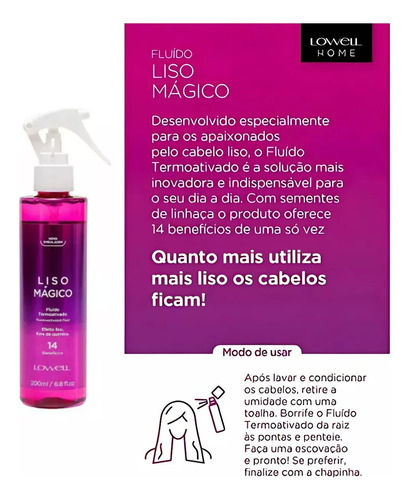 Kit Liso Mágico (shampoo + Condicionador + Fluído) Lowell