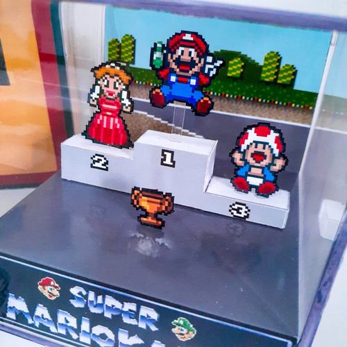 Diorama Mario Kart Podium Cubo De Acrílico 9x9x9cm