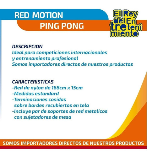Set De Red Profesional Para Ping Pong + 2 Soportes - El Rey