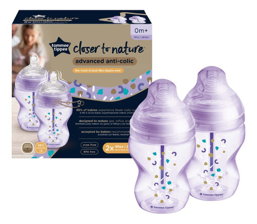 Biberón Anticólicos Avanzado Para Niña Tommee Tippee 9oz X 2 Color Lila