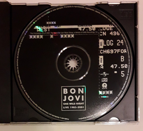 Bon Jovi Cd One Wild Night (sin Carátulas) 2001  