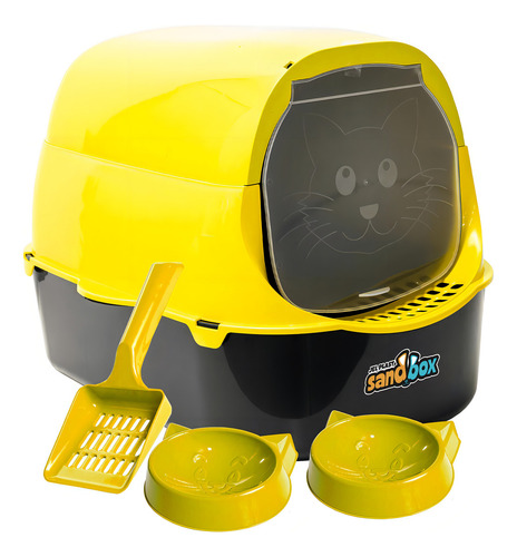 Kit Caixa De Areia Grande Banheiro Gatos Bandeja Sanitária Cor Amarelo