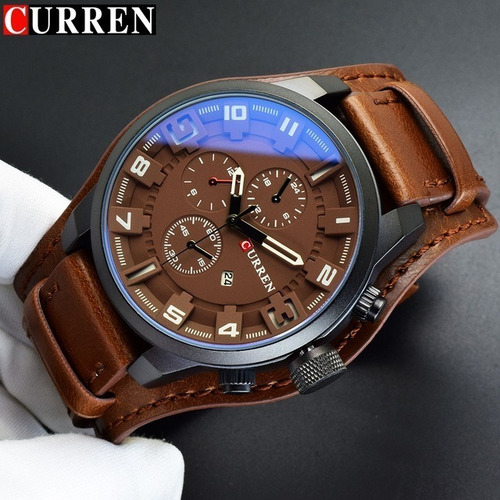 Relógio Curren Com Bracelete De Couro Pu Original + Brinde