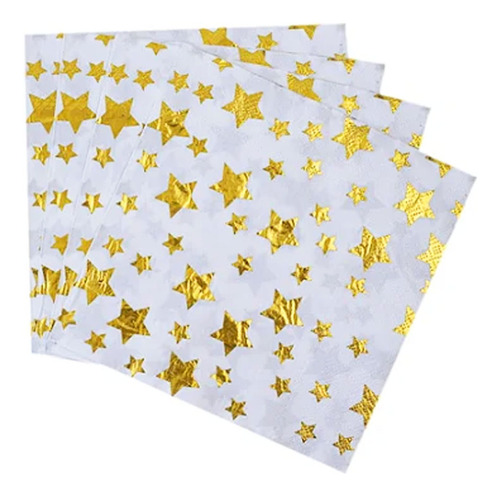 Guardanapo De Papel Estrelas Douradas 20 Unidades Bam Festas Cor Branco e Dourado