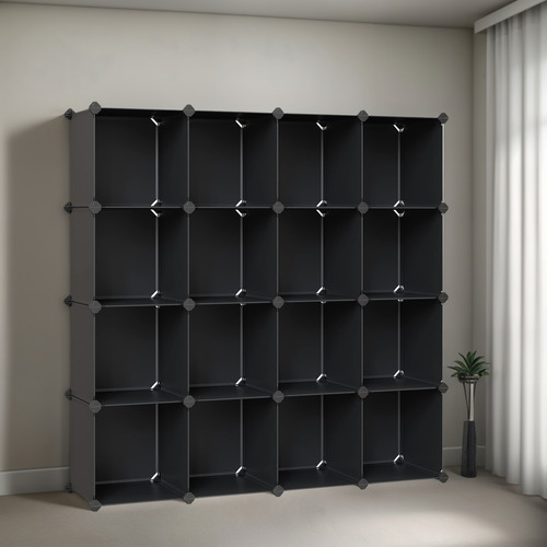 Armario Modular Con 16 Cubos Zapatero Modular Negro