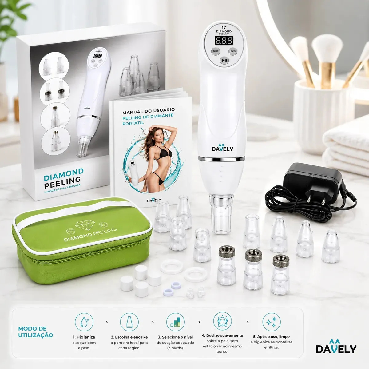 Peeling De Diamante Portatil A Vacuo Dermoabrasão Sucção Bivolt Vácuo Limpeza Pele Profunda Limpeza Pele Profissional Cravos Acena Poros Dilatados Oleosidade Limpeza Profunda Davel