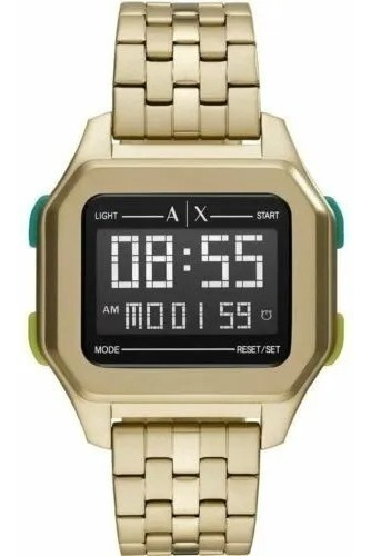 Reloj Armani Hombre Acero Dorado Cuadrado Digital 50m Ax2950