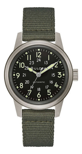 Reloj Bulova 96a259 Hombre Automatico Color De La Malla Verde Color Del Bisel Plateado Color Del Fondo Negro
