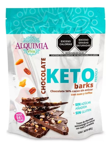 Chocolate Keto Barks Alquimia Sin Azúcar Nuez Toffee 400g 