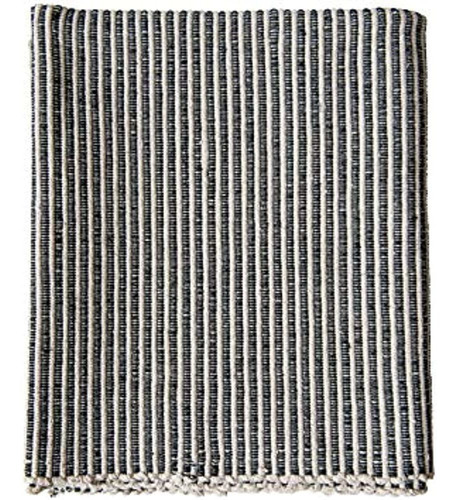 Creative Co-op Black & White Cotton Striped Dhurrie Rug, Bla