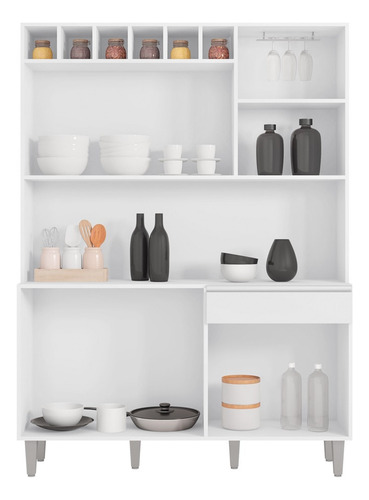 Kit Cozinhapacta 130cm 6 Pta 1 Gaveta Alice Branco - Ajl