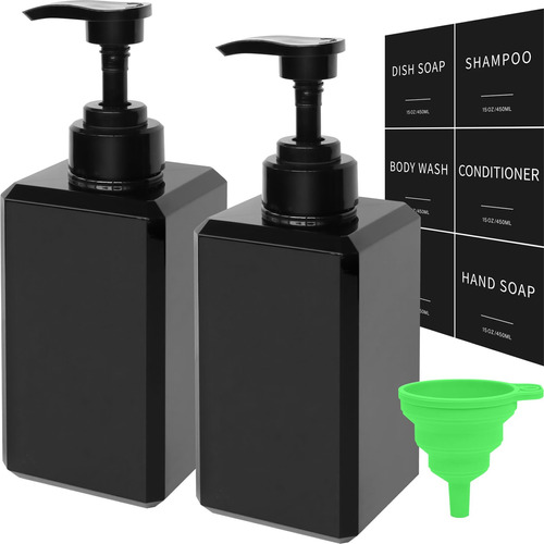 Dispensador De Jabon Negro Con Etiquetas Impermeables, Dispe