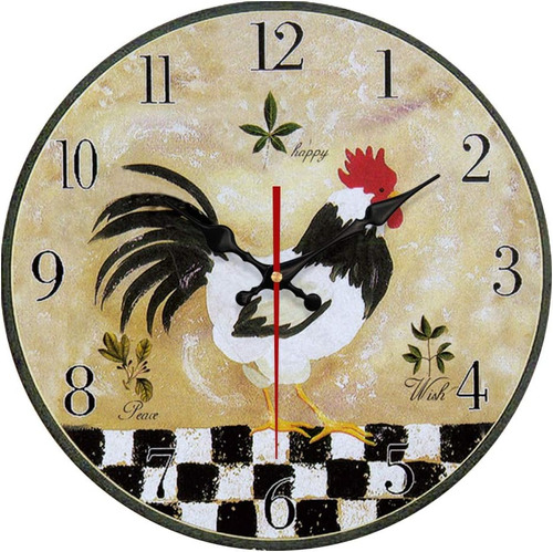 Yeyo Reloj De Pared De Madera Con Diseño De Gallo Dorado, Si