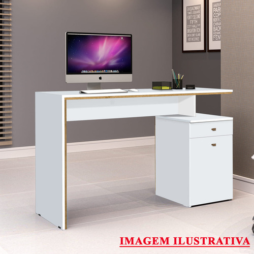 Mesa Estação De Trabalho Escritório Office Branco E Nature