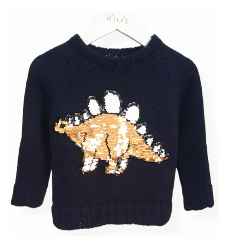 Tricô Infantil Menino Médio Dino Prata/dourado - Marinho