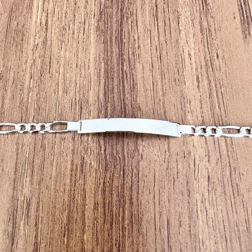Imagen 6 de 10 de Esclava Pulsera Figaro Plata 925 Placa Lisa Hombre Agálea