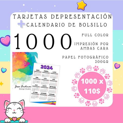 Tarjetas De Presentación + Calendario De Bolsillo 1000