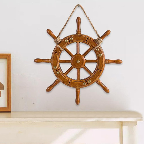 Timón De Barco De Madera Adorno De Pared 35cm
