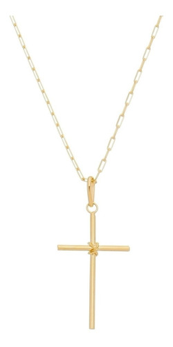 Corrente Masculina 60cm 2mm E Crucifixo Tudo Folheado Ouro